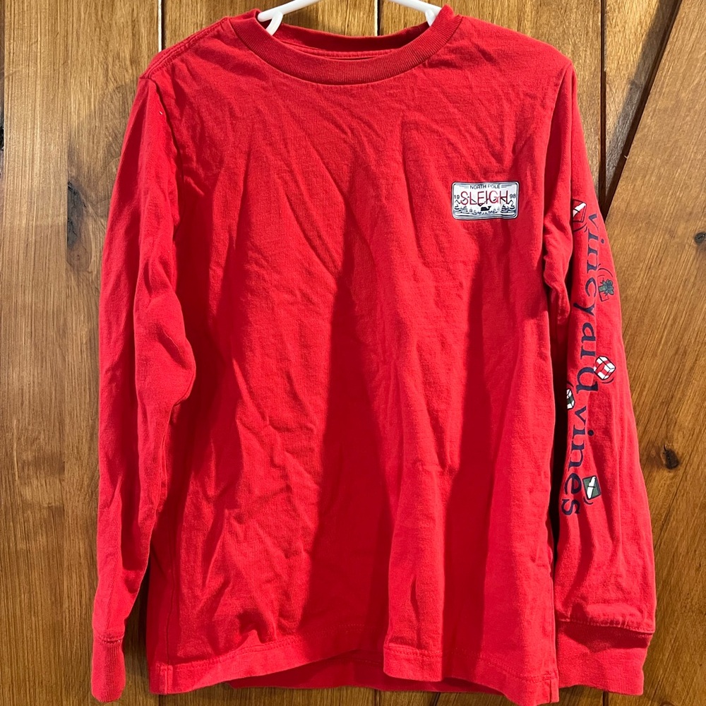 Vineyard Vines Christmas Sleigh Red Kids Long Sleeve Shirt